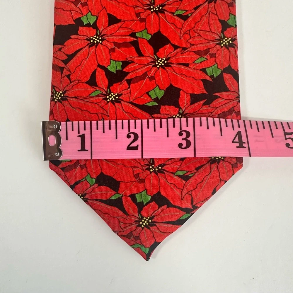 Keith Daniels Christmas Necktie Red Poinsettia Floral Holiday Festive‎